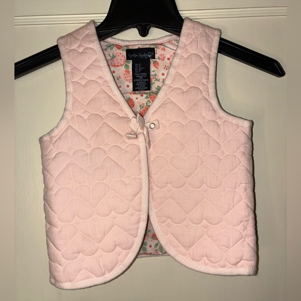 Cynthia Rowley Pink 4T Quilted Heart Pattern Vest Strawberry Bow Summer